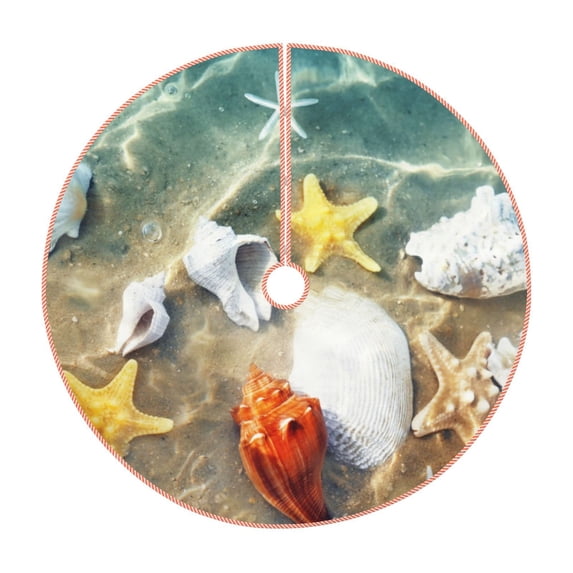 Rateoe Seashell On The Beach Pattern Christmas Tree Skirt with Ties , Christmas Tree Decorations, Farmhouse Christmas Decor Xmas Holiday Decorations-30"