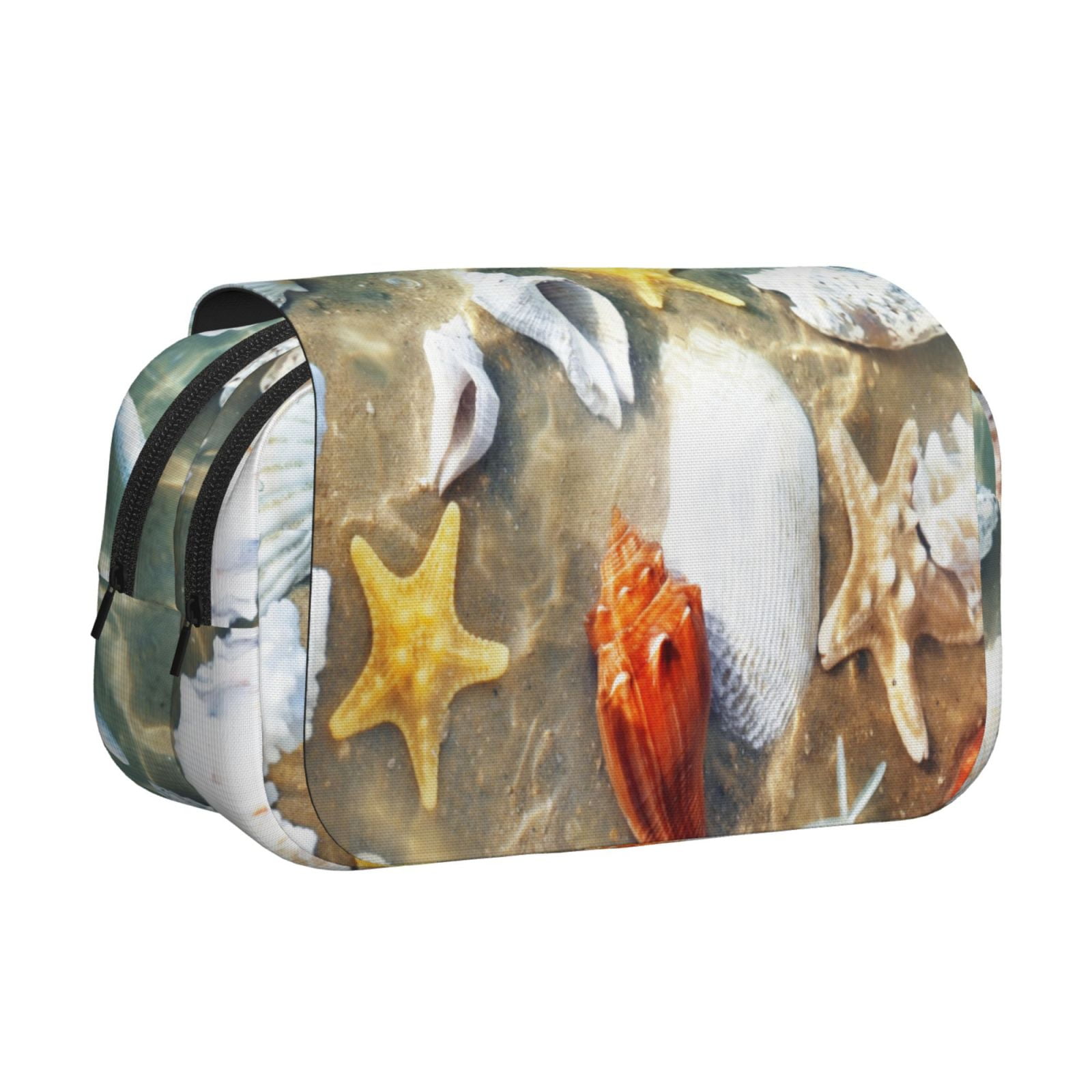 Rateoe Seashell On The Beach Pattern Double Clamshell Pen Case, Storage Organizer with Two Zipper Compartments– Holds Up to 50 Pencils & Pens