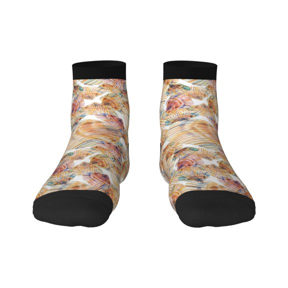 Rateoe Seashells Pattern Quarter Crew Socks,Toe Seamed Ankle Socks,Cotton Cushioned Breathable Athletic Crew Sports Socks