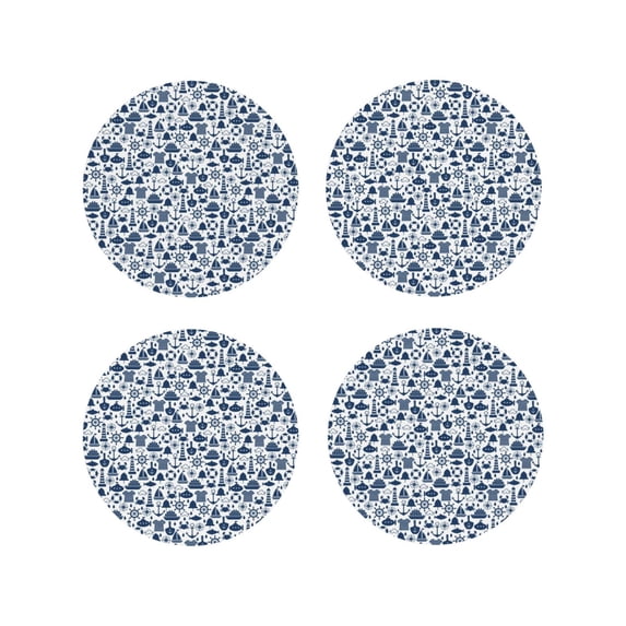 Rateoe Seaside Primary Color Drawing Drink Coasters Set of 4 Leather Coasters Spill Protection for Table Desk,Durable and Non Slip Leather Coaster ,4 Inches Drink Mats-Round Shape