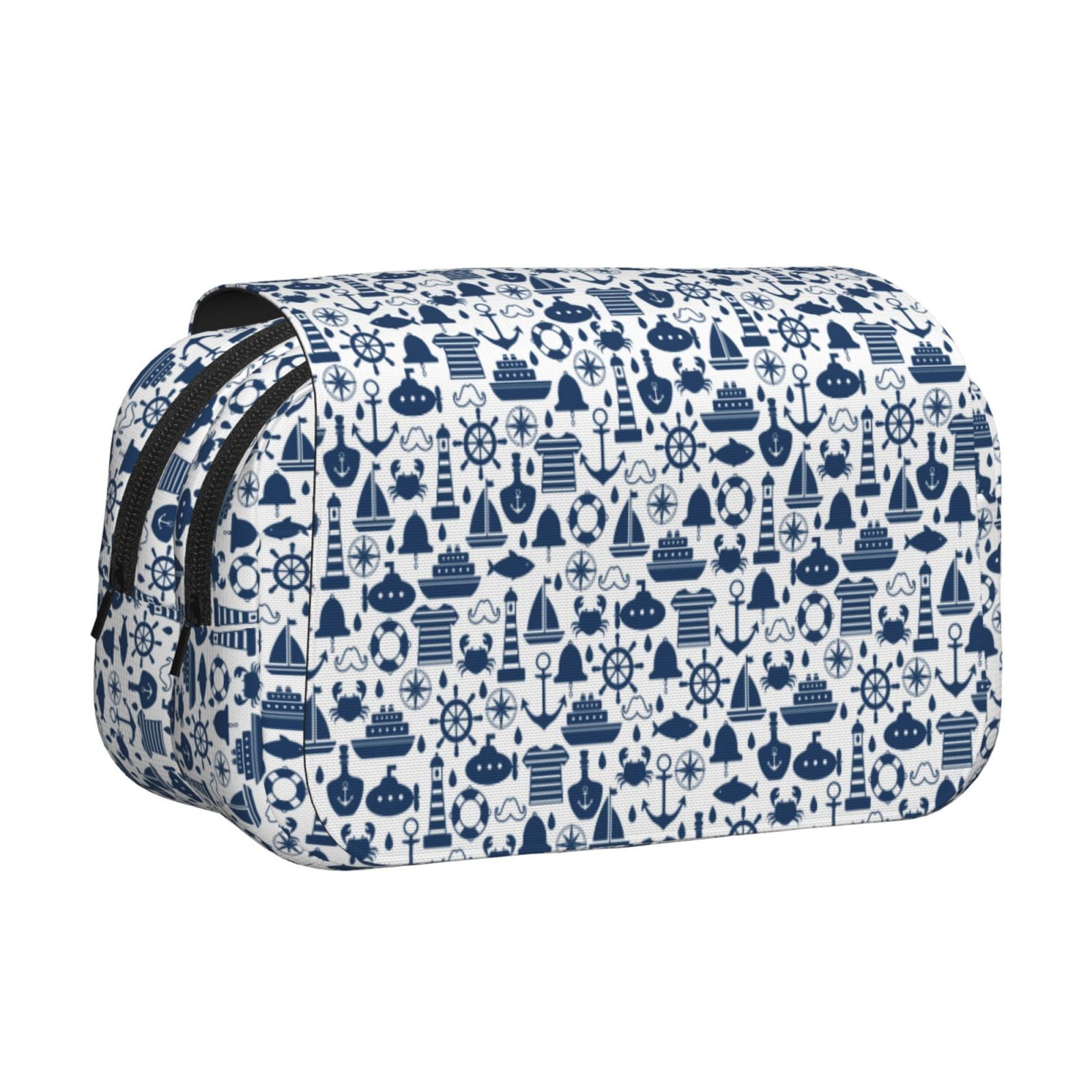Rateoe Seaside Primary Color Pattern Double Clamshell Pen Case, Storage Organizer with Two Zipper Compartments– Holds Up to 50 Pencils & Pens