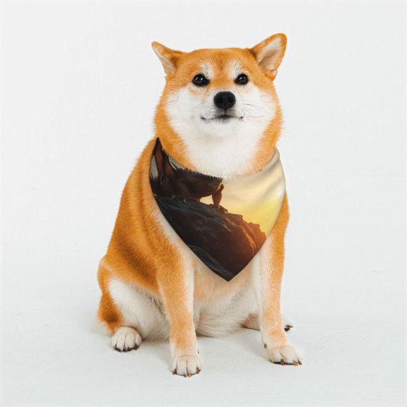 Rateoe Seaside Sunset Cool Dragon Print Pet Scarf for Dogs and Cats – Stylish Reflective Design, Breathable & Durable Pet Bandana with Quick-Release Buckle-Medium