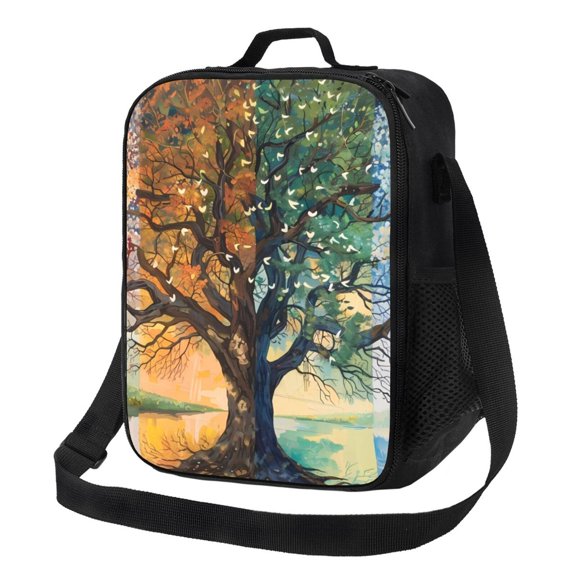 Rateoe Seasonal Tree Reflection Lunch Bag Reusable Lunch Box with Shoulder Straps for Men Women Insulated Portable Lunchbox for adults Suitable for School Work Picnic