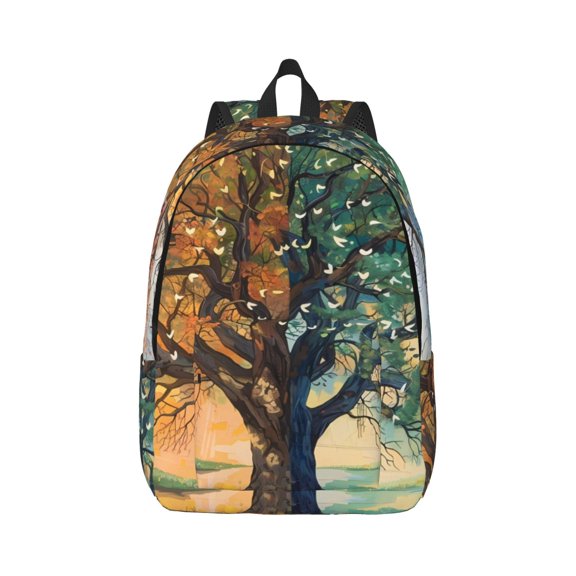 Rateoe Seasonal Tree Reflection Pattern Canvas College Laptop Backpack,Travel Daypack,Durable Rucksack Travel Notebook Bag School Backpack Book Bag for Men Women-Small