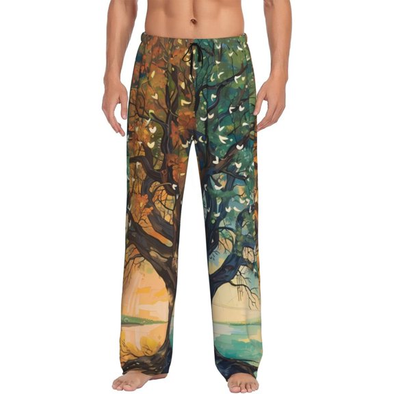 Rateoe Seasonal Tree Reflection Pattern Men’s Ultra-Soft Comfy Pajama Lounge Pants Sleepwear,Comfortable Lounge Wear,lightweight Pajamas, Casual Home Wear-XX-Large