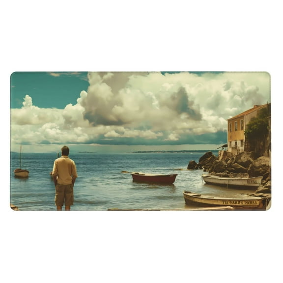 Rateoe Serene Coastal Blue Sky Print Mouse Pad - Extended Large Gaming Mousepad,Non-Slip Stitched Edge,16x29.5 Inch