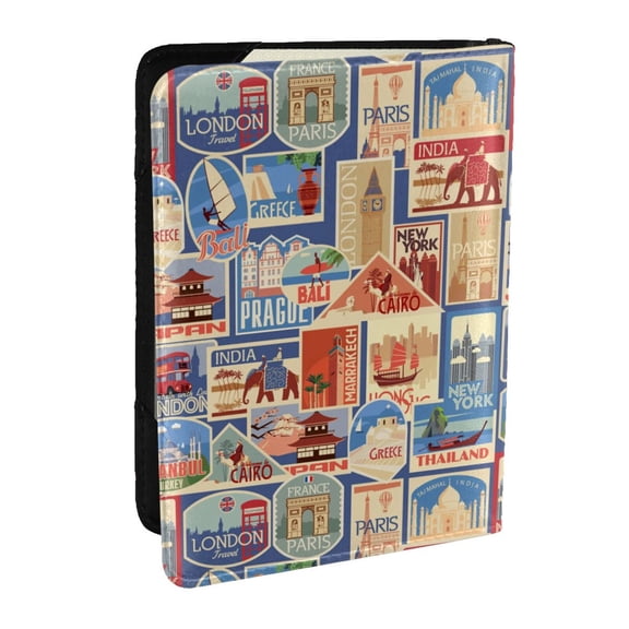Rateoe Set Of Travel Vintage Pattern Passport Holder Wallet Leather Mulit-purpose Travel Wallet Credit Cards Case ,Passport Cover for Women Men-6.5 in