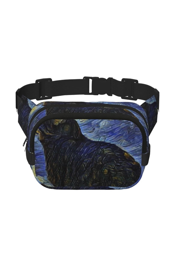 Shambhala Cat In Van Gogh Impressionist Print Fanny Pack Belt Bag for Women and Men, Square Double-Layer Waterproof Waist Pack with Adjustable Strap for Hiking, Jogging, Cycling