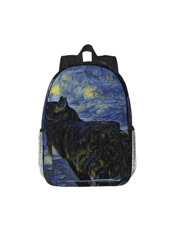 Shambhala Cat In Van Gogh Impressionist Pattern Student Backpack Water-resistant Backpack 15-inch Laptop Backpack Lightweight Adjustable School Backpack