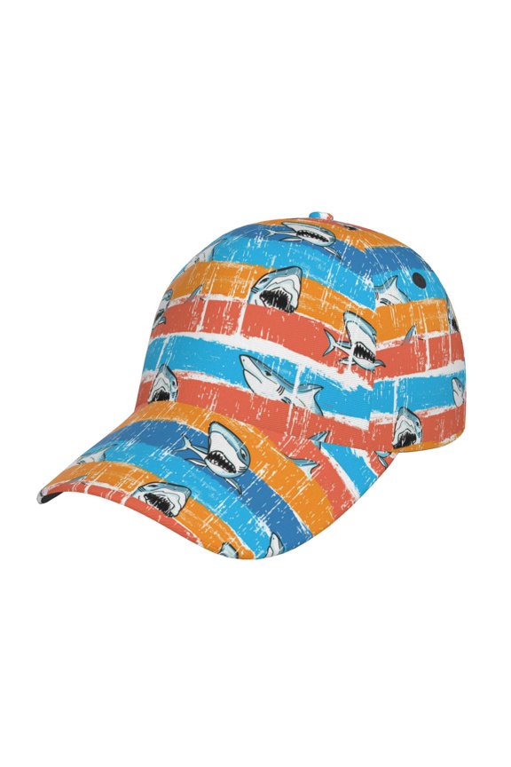 Shark On Line Pattern Baseball Cap Outdoor Cap Mountain Dad Hat - Unstructured Soft Cotton Cap-Adjustable UV Protection Cap