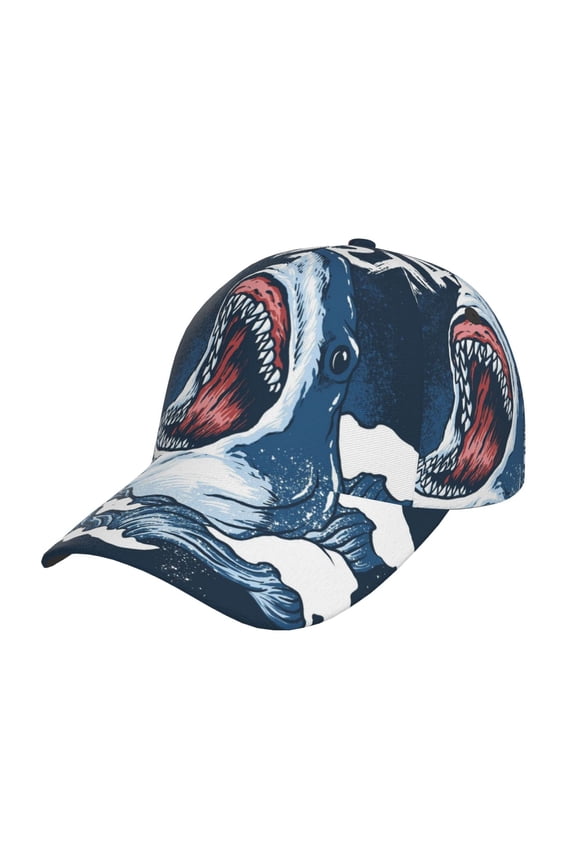Shark Pattern Baseball Cap Outdoor Cap Mountain Dad Hat - Unstructured Soft Cotton Cap-Adjustable UV Protection Cap