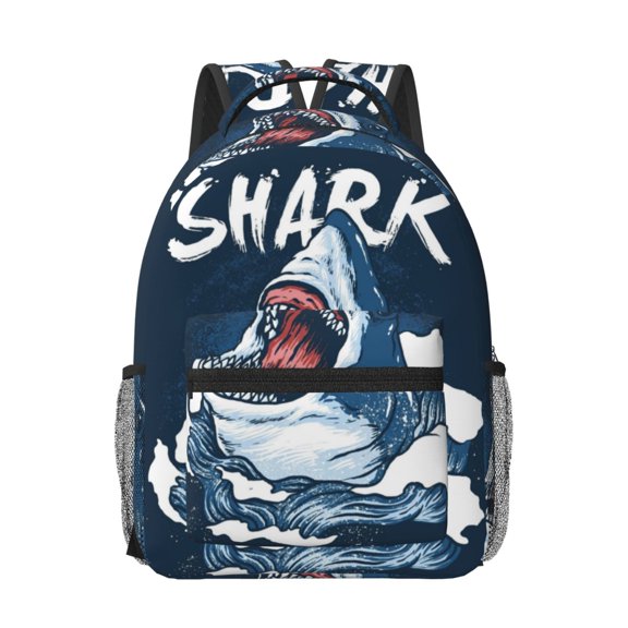 Rateoe Shark Pattern Durable Student Backpack Laptop Bag- Ergonomic Design, Waterproof Twill Fabric - Ideal for School, Travel, and Outdoor Activities