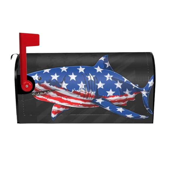 Rateoe Shark With USA Flag Printed Mailbox Covers - Easy to Install Fall, Winter, Spring, Summer Mailbox Cover - Weather and UV-Resistant Mailbox Decor - Mailbox Magnetic Covers-
