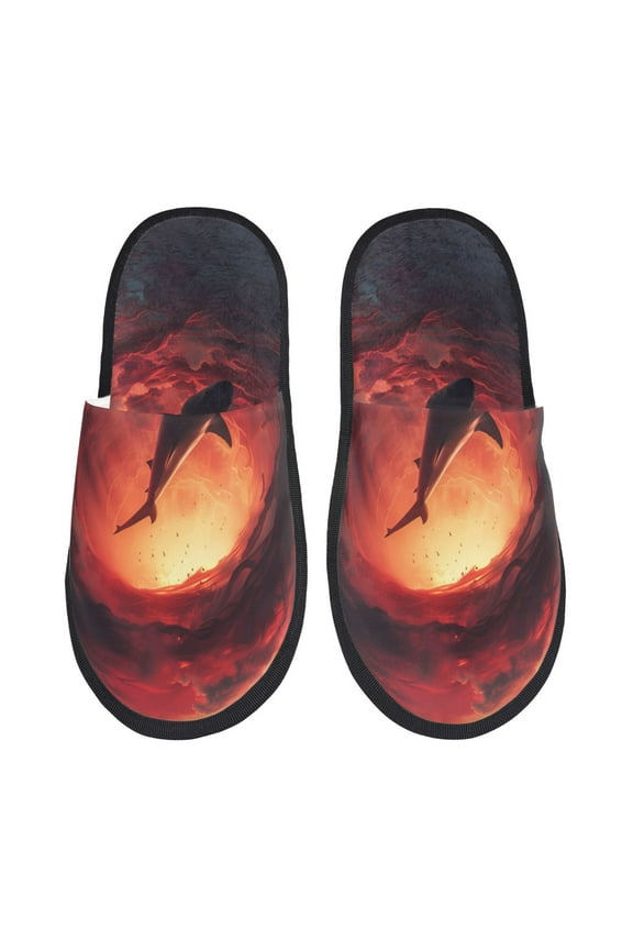 Shark Underwater Vortex Pattern Fuzzy Slippers Fuzzy Soft House Slippers Plush Furry Warm Cozy Open Toe Fluffy Home Shoes-Medium