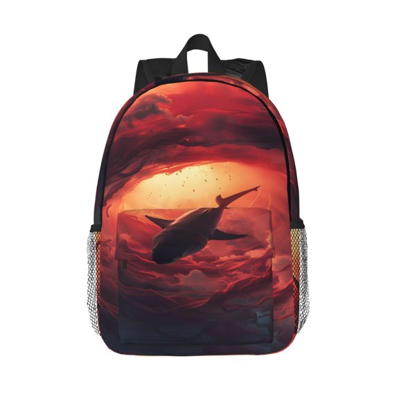 Rateoe Shark Underwater Vortex Pattern Student Backpack Water-resistant Backpack 15-inch Laptop Backpack Lightweight Adjustable School Backpack