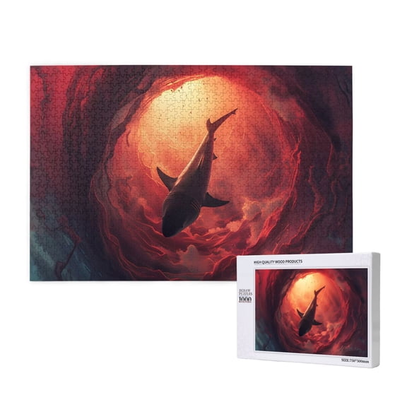 Rateoe Shark Underwater Vortex Pattern Wooden Picture Puzzle ,1000 Piece Jigsaw Puzzle ,Family Fun Puzzle, Home Dcor Puzzle, Gift Puzzle(Horizontal style)