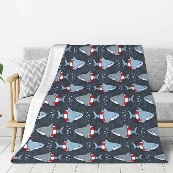 Rateoe Shark Wearing Swim Ring Pattern Flannel Throw Blanket, Ultra-soft Blanket for Bed, Couch, Car, Hypoallergenic Anti-pilling blanket-40"x30"(Vertical)