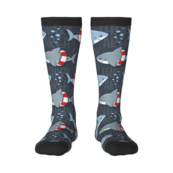 Rateoe Shark Wearing Swim Ring Pattern Women’s Knee High Crew Socks,Trouser Socks Comfortable, Breathable, Moisture-Wicking and Soft