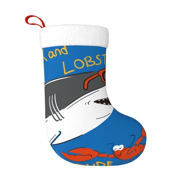 Rateoe Shark With Sunglasses and Lobste Print Christmas Stockings,18 Inch Large Christmas Stockings Decoration Ornaments for Holiday Home Fireplace Indoors