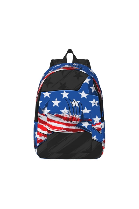 Shark With USA Flag Pattern Canvas College Laptop Backpack,Travel Daypack,Durable Rucksack Travel Notebook Bag School Backpack Book Bag for Men Women-Medium
