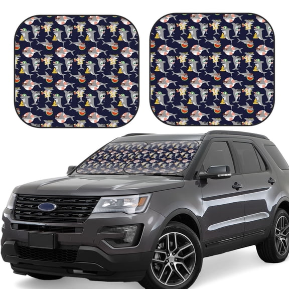 Rateoe Sharks In Sunglasses Pattern 2 Piece Car Windshield Sun Shade Foldable | Front Windshield Shade for Sun, Heat and UV Rays | Sunshade for Car Front Window-Large