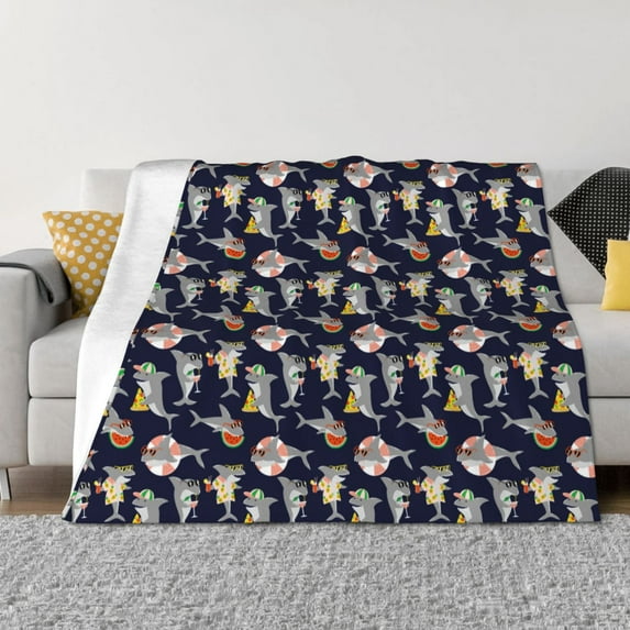 Rateoe Sharks In Sunglasses Pattern Flannel Throw Blanket, Ultra-soft Blanket for Bed, Couch, Car, Hypoallergenic Anti-pilling blanket-80"x60"(Horizontal)