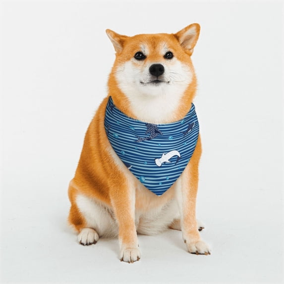 Rateoe Sharks on White Blue Striped Print Pet Scarf for Dogs and Cats – Stylish Reflective Design, Breathable & Durable Pet Bandana with Quick-Release Buckle-Medium