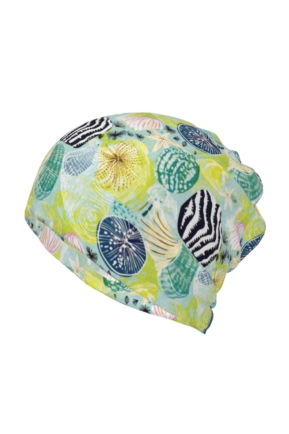 Shell Clam Cotton Slouchy Beanie Hat for Men/Women,Lightweight Oversize Large Thin Skull Cap Night Sleeping Cap