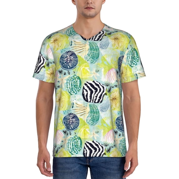 Rateoe Shell Clam Pattern Men’s Baseball Short Sleeve Polo Shirt, Midweight Men's Shirt Golf Shirt Polo Shirts Quick Dry Short-XX-Large