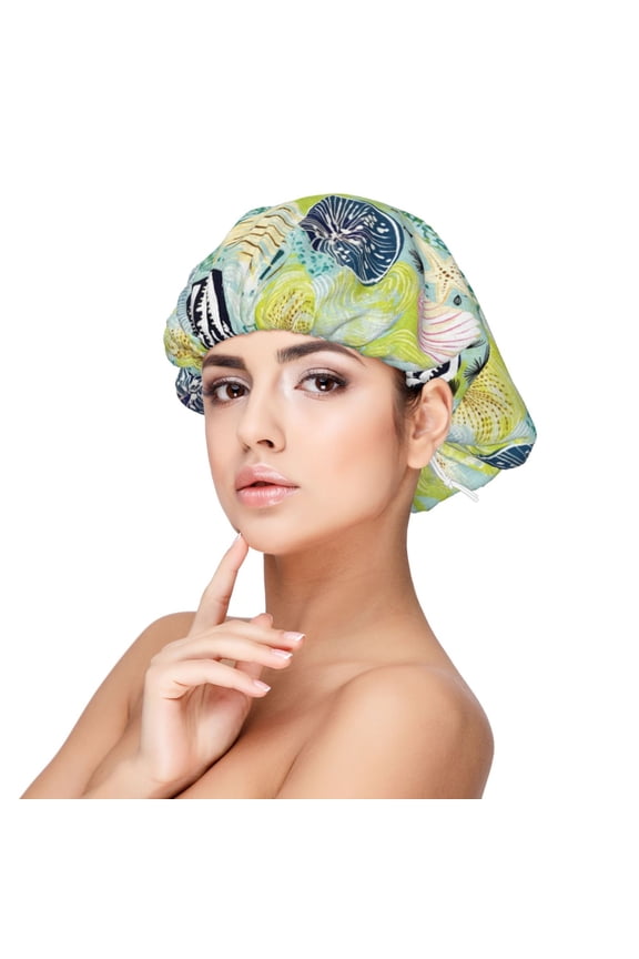 Shell Clam Pattern Silk Satin Hair Bonnet for Sleeping, Adjustable Sleep Cap Turban for Women , Curly Straight Hair Long Large Braid