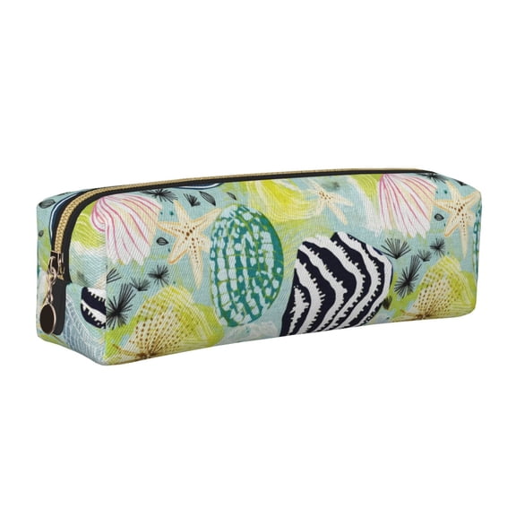 Rateoe Shell Clam Print Leather Pencil Case with Smooth Zipper, Compact Storage for Writing Tools & Art Supplies, 8.26" x 1.96" x 2.16"