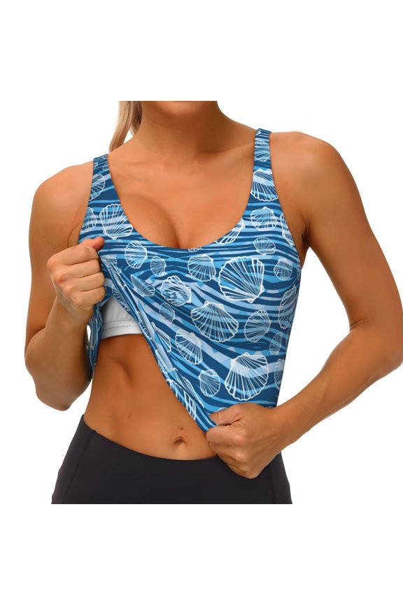 Shell Print Womens' Sports Bras Scoop Neck Sports Vest- Padded U Back Seamless High Impact Support