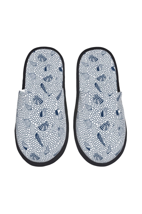 Shells And Sand Pattern Fuzzy Slippers Fuzzy Soft House Slippers Plush Furry Warm Cozy Open Toe Fluffy Home Shoes-Large