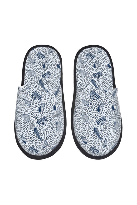 Shells And Sand Pattern Fuzzy Slippers Fuzzy Soft House Slippers Plush Furry Warm Cozy Open Toe Fluffy Home Shoes-Medium