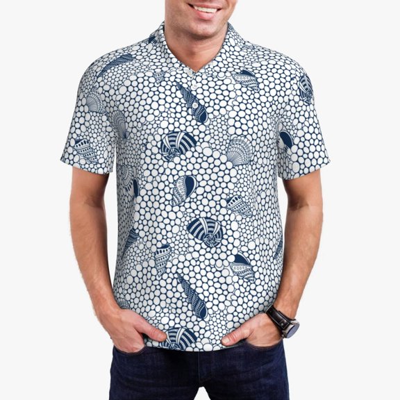 Rateoe Shells And Sand Pattern Men's Short Sleeve Polo Shirts, Golf Polo Shirts Short Sleeve Performance Moisture Wicking Dry-Medium