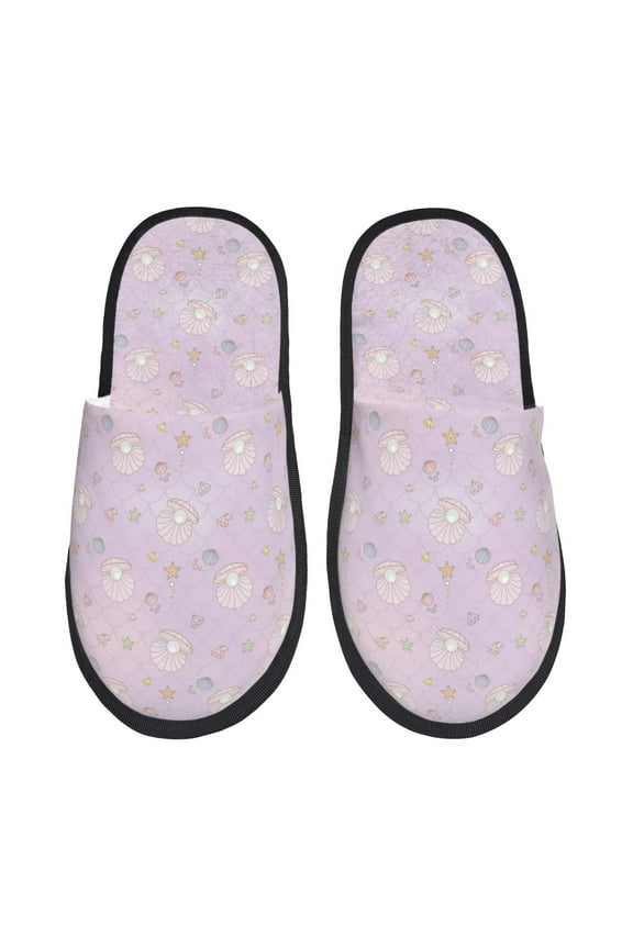 Shells Pearl Pattern Fuzzy Slippers Fuzzy Soft House Slippers Plush Furry Warm Cozy Open Toe Fluffy Home Shoes-Large