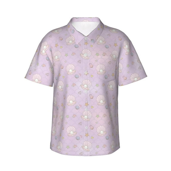 Rateoe Shells Pearl Pattern Men’s Hawaiian Shirt – Short Sleeve Button-Down Tropical Beach Shirt, Lightweight & Breathable Casual Aloha Shirt with Pocket,XX-Large
