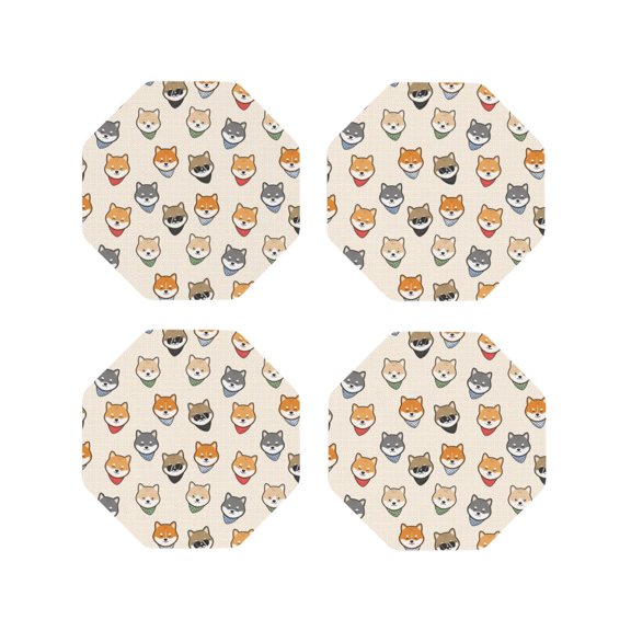 Rateoe Shiba Head Face Drawing Drink Coasters Set of 4 Leather Coasters Spill Protection for Table Desk,Durable and Non Slip Leather Coaster ,4 Inches Drink Mats-Octagon