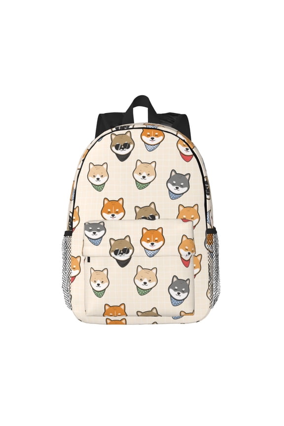 Shiba Head Face Pattern Student Backpack Water-resistant Backpack 15-inch Laptop Backpack Lightweight Adjustable School Backpack