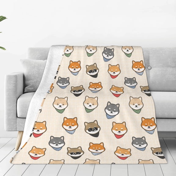 Rateoe Shiba Head Face Print Fuzzy Fleece Throw Blanket Extra Large,Super Soft,Fluffy and Warm Blankets for Couch,Bed,All Season Use (60"x50")