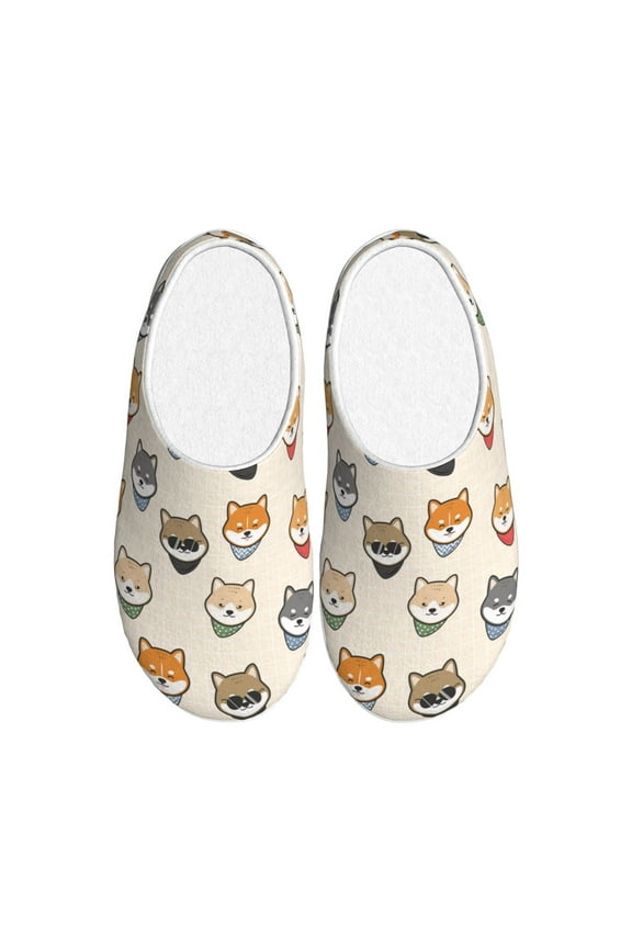 Shiba Head Face Print Women's Men's Cotton Knit Slippers Lightweight Memory Foam Indoor House Shoes with Anti-Skid Sole-39/40