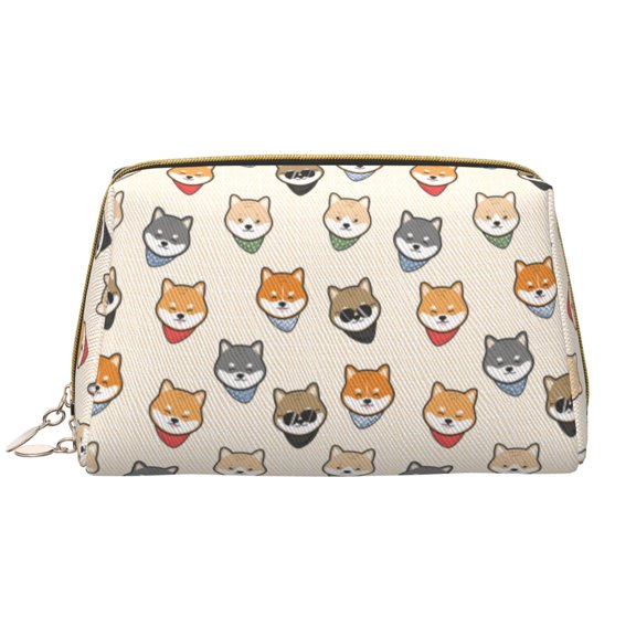 Rateoe Shiba Head Face for Travel Makeup Bag,Large Capacity Cosmetic Bags for Women,Waterproof Portable Pouch Open Flat Toiletry Bag Make up Organizer