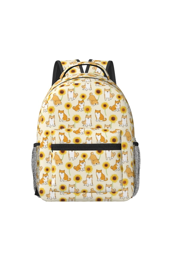 Shiba Inu Dog Pattern Durable Student Backpack Laptop Bag- Ergonomic Design, Waterproof Twill Fabric - Ideal for School, Travel, and Outdoor Activities
