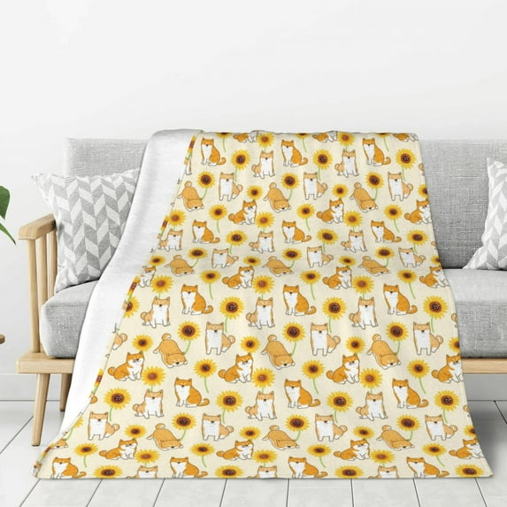 Rateoe Shiba Inu Dog Pattern Flannel Throw Blanket, Ultra-soft Blanket for Bed, Couch, Car, Hypoallergenic Anti-pilling blanket-50"x40"(Vertical)