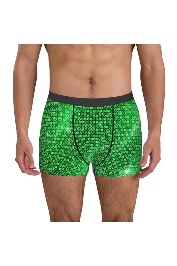 Shiny round green sequins Mens Boxer Briefs Poly Spandex Performance Boxer Briefs Underwear Hem Boxer Briefs-Small