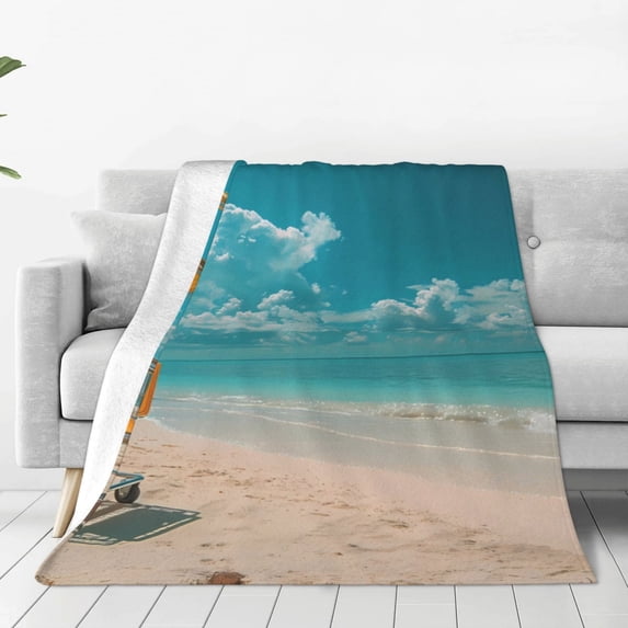 Rateoe Shopping Cart On Tropical Beach Print Fuzzy Fleece Throw Blanket Extra Large,Super Soft,Fluffy and Warm Blankets for Couch,Bed,All Season Use (50"x40")