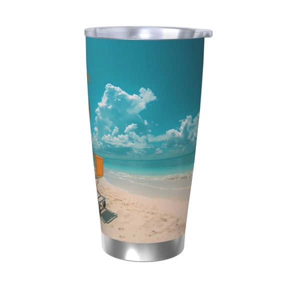 Rateoe Shopping Cart On Tropical Beach Printed Car Guy Gifts for Men Women Tumbler - 20oz/590ml Double Wall Vacuum Insulated Stainless Steel Travel Tumbler Cups with Lid & Straw-Without Straw