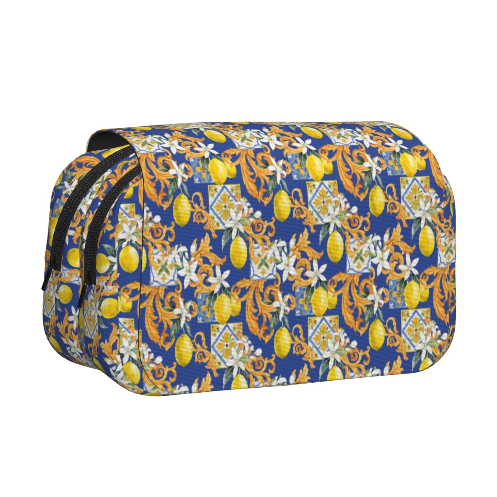 Rateoe Sicilian Style Pattern Double Clamshell Pen Case, Storage Organizer with Two Zipper Compartments– Holds Up to 50 Pencils & Pens