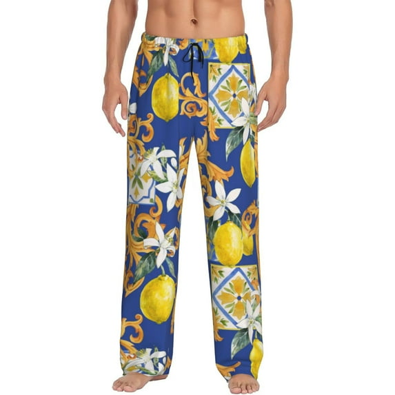 Rateoe Sicilian Style Pattern Men’s Ultra-Soft Comfy Pajama Lounge Pants Sleepwear,Comfortable Lounge Wear,lightweight Pajamas, Casual Home Wear-Large