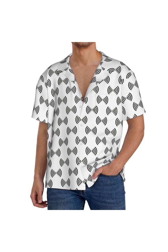 Signal Icon Print Mens Front Pocket Hawaiian Shirts Casual Shirts Short Sleeve Button Down Beach Tropical Shirts-3X-Large